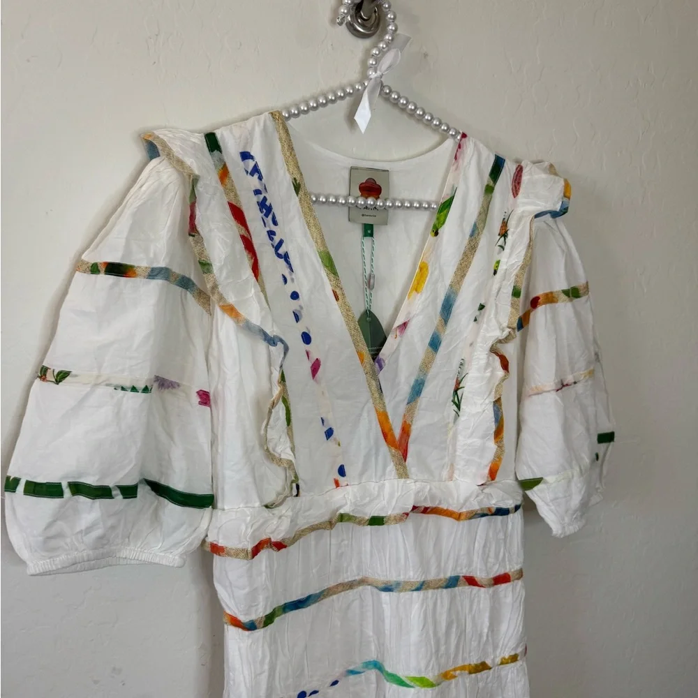 FARM Rio White Midi Dress with Multicolor Stripe Detail - Picture 6 of 10
